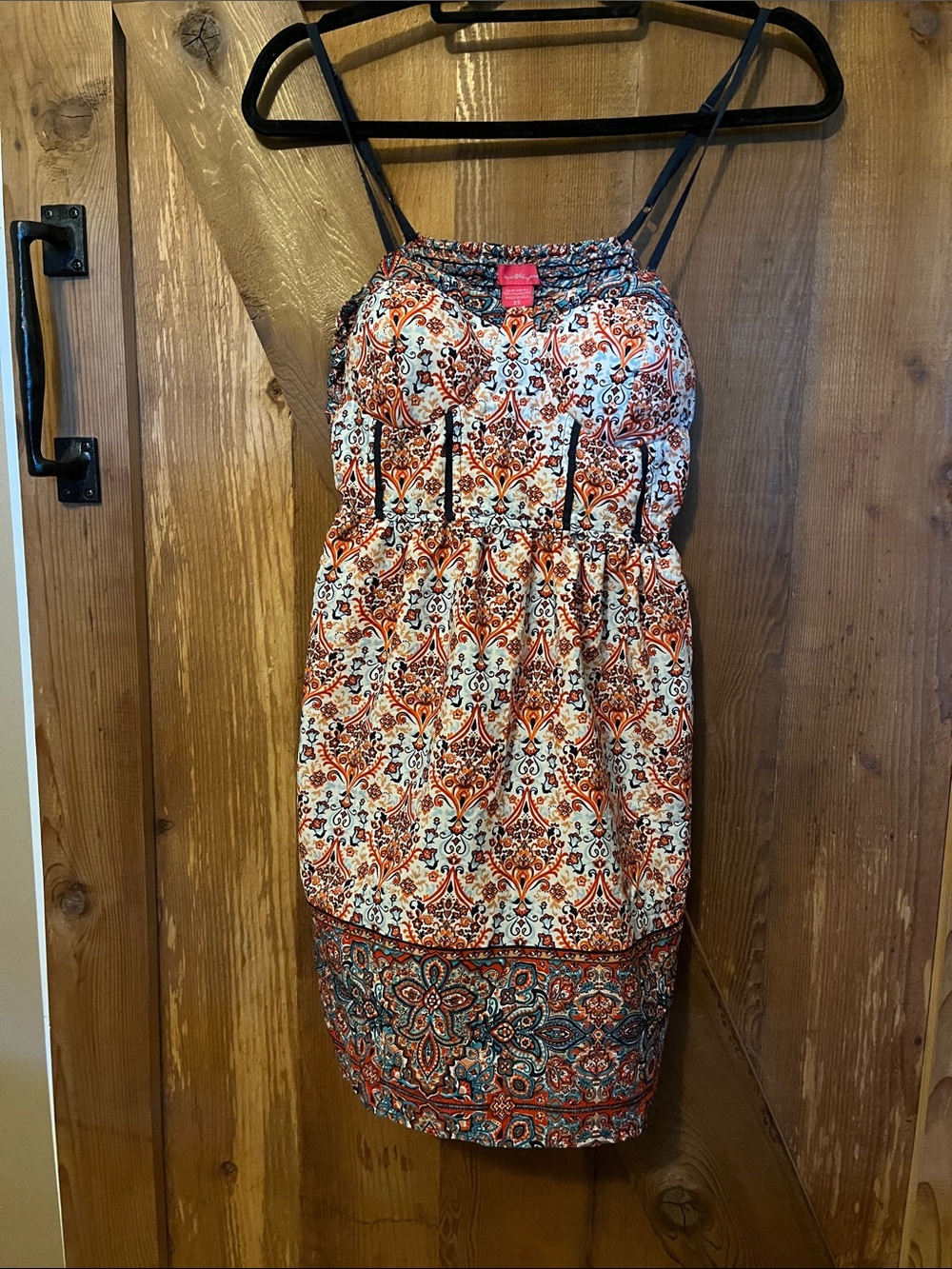 Ultra Pink Orange and White Printed Spaghetti-Strap Mini Dress